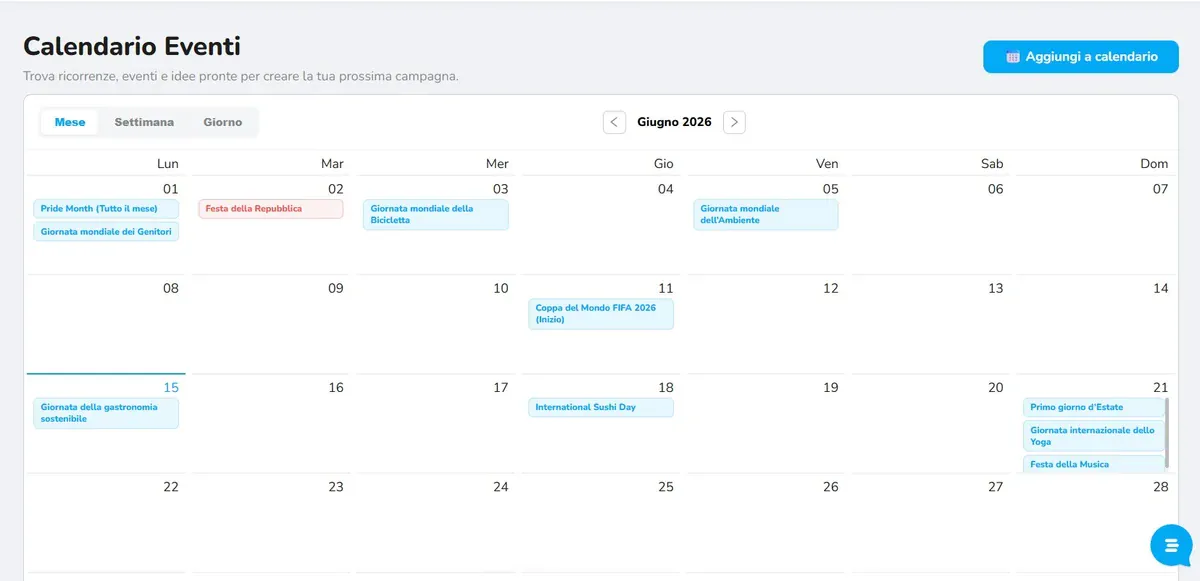 Il Calendario Eventi nel Gestionale, con le occasioni di giugno 2026